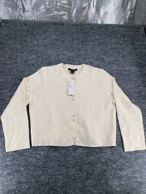French Connection Faux Pearl Button Cropped Cardigan Ivory Pearl-Button Size L